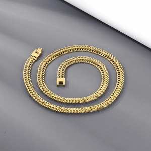 9mm gold flat dragon bone chain necklace with square clasp for hip hop style fashion