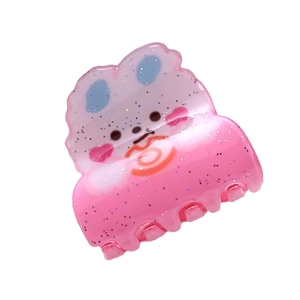 Pinza per capelli in acrilico glitter rosa con design di animale carino e orecchie blu