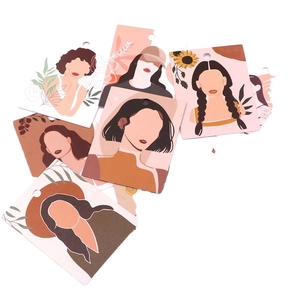 Artistic earring display cards with minimalist female portraits in warm Morandi tones