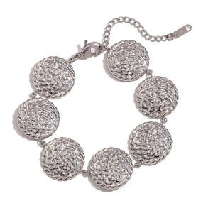 Bracciale argento con dischi martellati, trama intrecciata e catena regolabile placcata oro 18K
