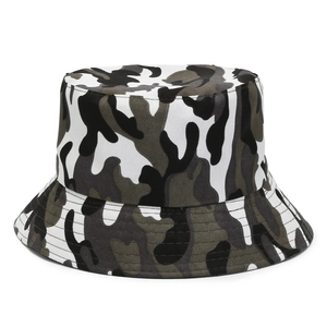 Classic camo fisherman bucket hat in black grey and white for outdoor sun protection