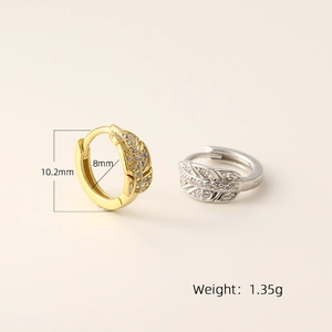Boucles d'oreilles feuilles en argent S925 avec strass, tons or et argent, 1,35g