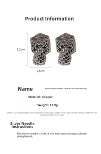 Detail showing dimensions of vintage hollow floral earrings with 925 silver needle post