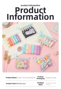 Mini pill-shaped highlighters in creative candy and planet styles with clear pouch