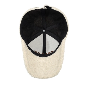 Beige teddy fleece baseball cap with internal Galaxy embroidery and metal buckle