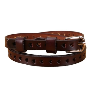 Women Leather Belt Heart Shaped Hollow Design Thin Waist Strap Alloy Pin Buckle Versatile Simple Accessory