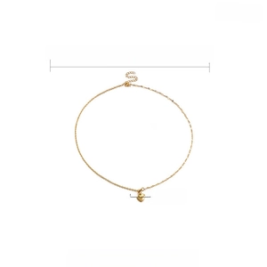 Golden heart necklace detail with measurements, 455mm stainless steel chain and 4g weight