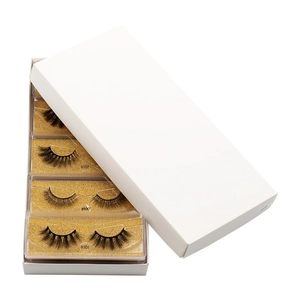 Detail of 4 pairs of 3D faux mink eyelashes in styles #100 #101 #102 #106 with gold glitter