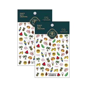 Stickers nail art 3D thème été avec motifs d'ananas et de pastèque sur fond blanc