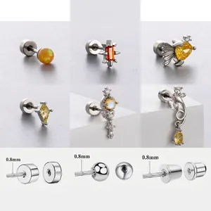 Stainless Steel Helix Stud Earrings Synthetic Opal Zircon Screw Back Cartilage Piercing Jewelry For Women