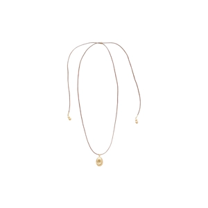 Minimalist gold oval spiral pendant on adjustable brown cord necklace for women