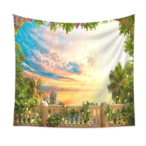 Wandteppich-Detail aus Polyester mit Sonnenuntergang am Meer und sauberen Kanten dekorativ