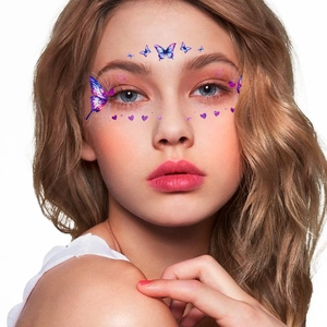 Sparkly purple butterfly and heart temporary tattoo stickers for face makeup and parties