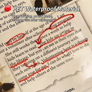 Transparent waterproof PET sticky notes for books showing ink durability and clear visibility