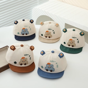 Toddler cotton baseball cap with cute car embroidery and 3D ears in five colors