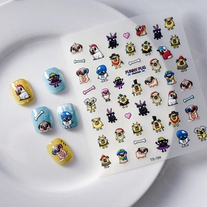 Stickers nail art 5D Funny Pug avec motifs de chiens astronautes et lunettes rigolos
