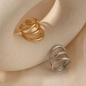 Minimalist multi-layer 316 stainless steel ring in gold and silver polished finishes