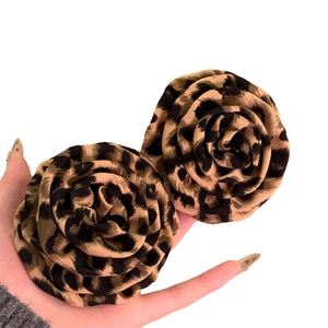 Retro leopard print fabric flower earrings with silver needles for women fashion