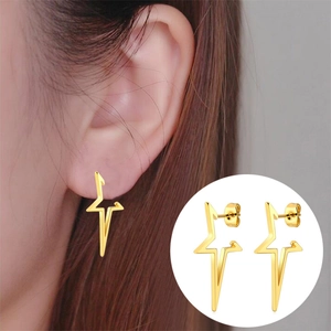 Detailed view of golden star-shaped stud earrings worn by a model and close-up