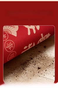 Close-up of red Chinese door mat showing non-slip texture and easy dust removal feature