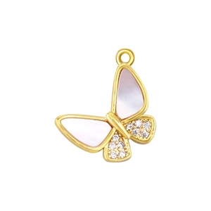 Exquisite gold butterfly pendant featuring white mother of pearl and zircon stones