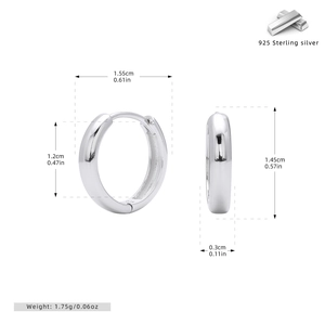 Macro view of 925 sterling silver hoop earrings with detailed size and weight dimensions