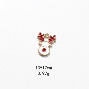 Detail view of 13x17mm red and white enamel Christmas reindeer charm for DIY jewelry