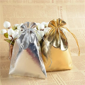 Metallic gold and silver drawstring jewelry gift bags with premium textured finish