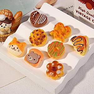 8-piece miniature resin food set featuring waffle, toast, and donut crafts for DIY projects