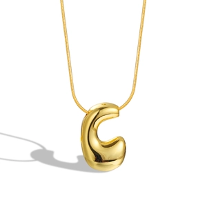 Polished gold plated letter C pendant necklace with elegant snake chain for women