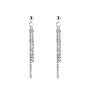 Elegant stainless steel long tassel drop earrings with polished silver bead studs