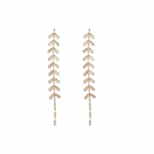 Boucles d'oreilles feuilles dorées avec zircone cubique au design d'épi de blé