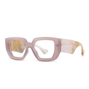 Fashionable square chunky frame blue light glasses in pink and yellow tortoise pattern