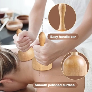 Wooden Swedish Cup massager with ergonomic easy-grip handle for body lymphatic drainage