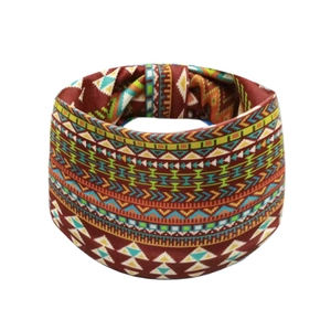 Detailed view of bohemian elastic headband featuring geometric African ethnic prints