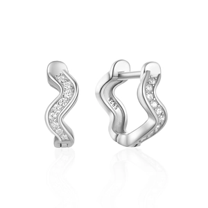 Detailed view of S925 sterling silver wavy hoop earrings with white zircon stones