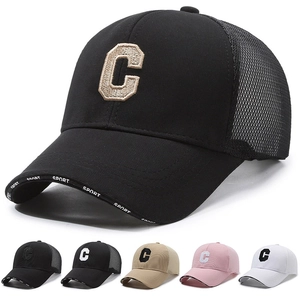 C Letter Embroidered Mesh Baseball Cap Breathable Cotton Polyester Trucker Hat For Outdoor Sports Casual Sun Protection