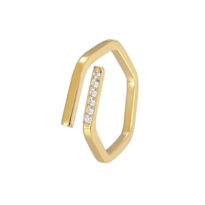 Minimalist geometric 18K gold plated irregular open ring with white cubic zirconia