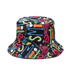 Cappello da pescatore graffiti colorati unisex con stampa smile e protezione solare