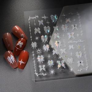 Adesivi per unghie a fiocco cangianti con motivi a stella e glitter laser scintillanti