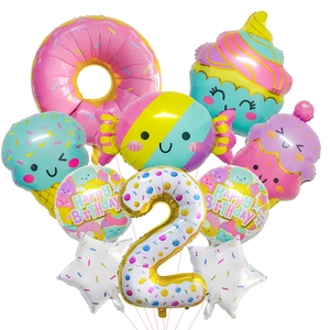 Ice cream and donut balloon set for 2nd birthday party decoration in pink and mint green