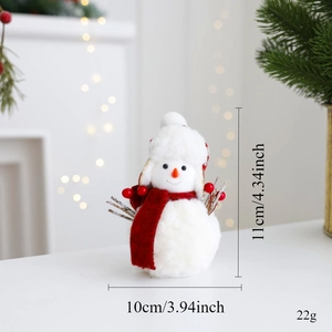 Detail of plush Christmas snowman with red scarf and berries, size 10x11cm