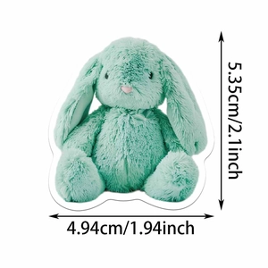 Detailed size chart showing the 5.35cm height of the mint green plush bunny sticker