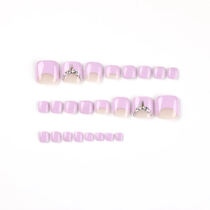Lavender purple French press-on toenails with glitter and rhinestones set