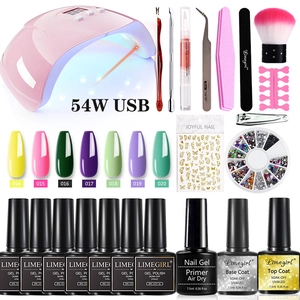 Detailed 54W USB nail lamp kit with 7 color gels and professional manicure accessories