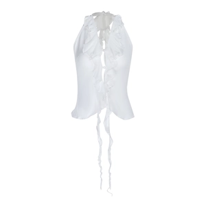 White halter neck ruffle top for women made of lightweight chiffon for summer beach wear