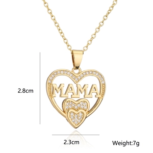 Detail view of MAMA heart pendant necklace with dimensions 2.8cm x 2.3cm and 7g weight