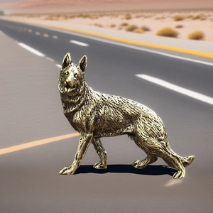 Figura de pastor alemán en latón macizo con textura de pelo realista decorativa