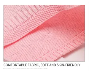 Close-up of pink ribbed knit fabric texture on breathable summer kids sun visor hat