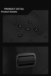 Detail of waterproof black fabric texture with plastic adjustment buckle and nylon strap